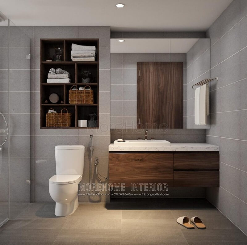 Gạch ốp tường màu xám không thấm nước đẹp sang trọng cho phòng tắm hiện đại. Thiết kế chung cư