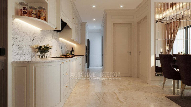 Mẫu tủ bếp gỗ tự nhiên được nhiều khách hàng yêu thích và lựa chọn Thiết kế chung cư