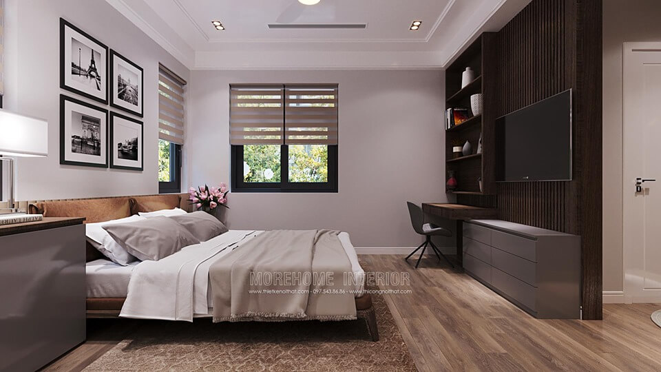 Thiết kế nội thất phòng ngủ cao cấp theo phong cách hiện đại tại biệt thự Starlake Tây hồ Thiết kế phòng ngủ