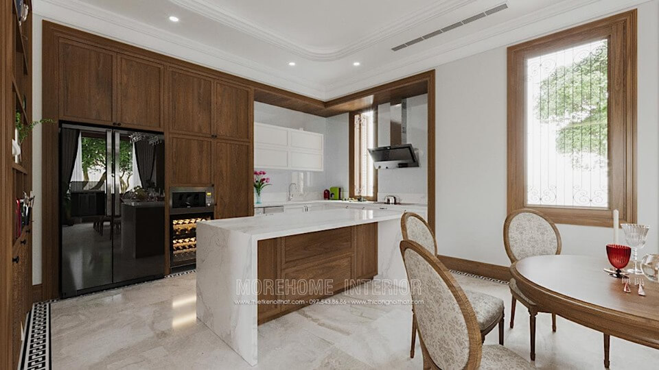 Mẫu tủ bếp chữ L phong cách hiện đại đẹp cho nhà biệt thự Tủ bếp gỗ, tủ bếp gỗ tự nhiên, tủ bếp tân cổ điển