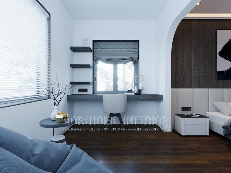 Góc học tập thoáng đãng, đẹp mắt, sang trọng trong phòng ngủ hiện đại. Thiết kế phòng ngủ biệt thự