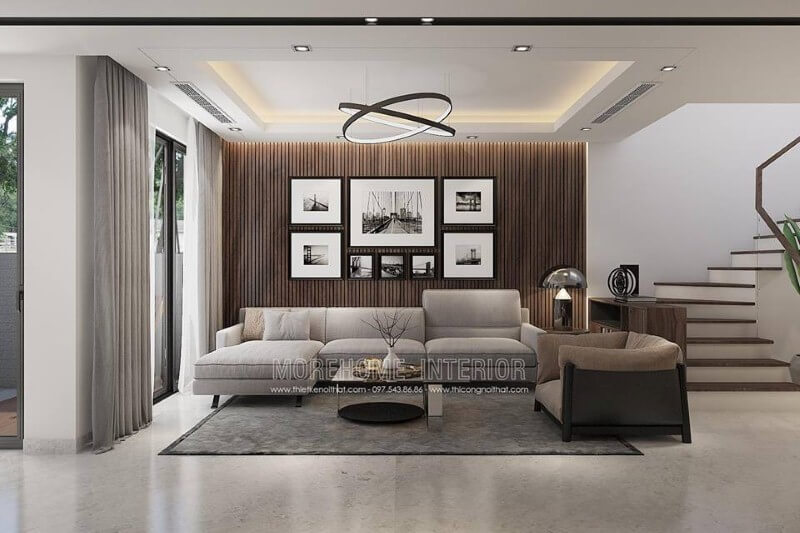 Phòng khách đẹp, sang bởi cách phối màu, lựa chọn đồ trang trí đẹp mắt. Thiết kế phòng khách nhà phố
