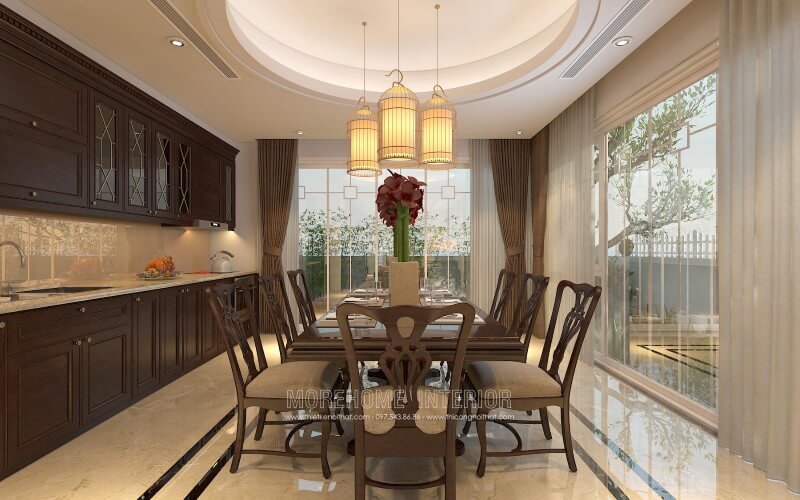 Thiết kế tủ bếp gỗ tự nhiên tại biệt thự Vinhomes Thăng Long Tủ bếp đẹp, sang trọng và đẳng cấp