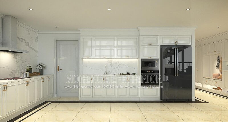 Tủ bếp gỗ tự nhiên với gam màu trắng chủ đạo mang lại sự thanh thoát và tinh tế hơn cho không gian nội trợ Tủ bếp đẹp, sang trọng và đẳng cấp