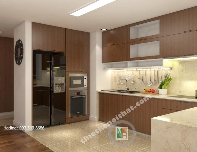 Nội thất phòng bếp hiện đại với gam màu trắng chủ đạo mang đến cảm giác gọn gàng sạch sẽ Thiết kế phòng bếp, tủ bếp đẹp