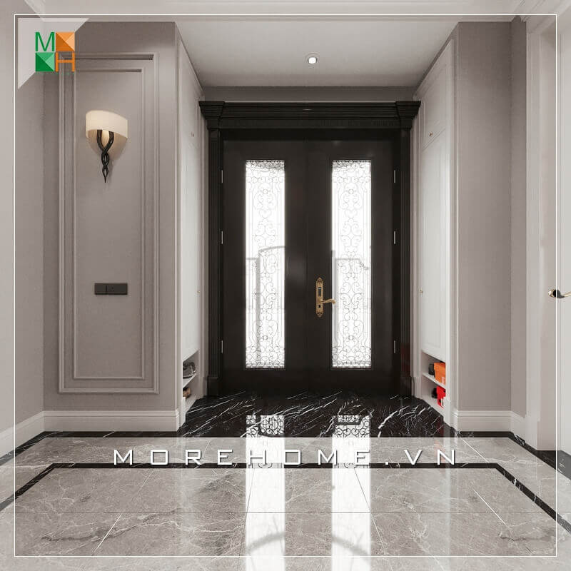 Mẫu thiết kế cửa gỗ tự nhiên màu đen hai cánh đẹp và sang trọng cho chung cư, nhà phố, biệt thự.