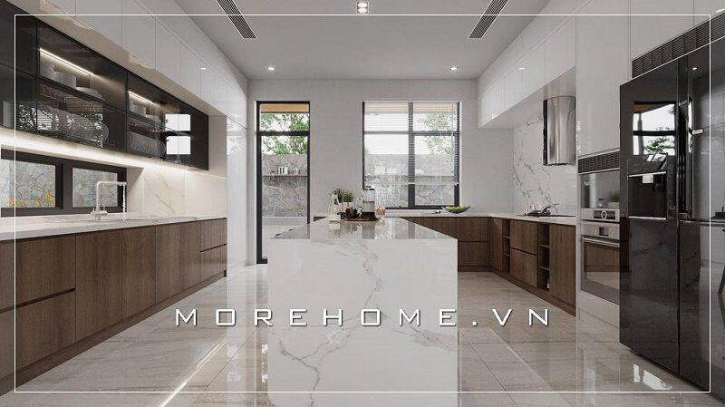 Mang đến không gian phòng bếp lý tưởng với mẫu thiết kế nội thất phòng bếp cao cấp với hệ tủ bếp gỗ công nghiệp thông minh tích hợp nhiều công năng.