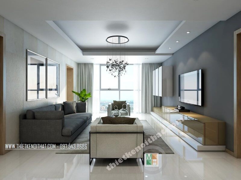 Thiết kế nội thất chung cư Thăng Long Number One tiện nghi, KTS đã khéo léo sắp xếp không gian xanh tạo sự cân bằng về màu sắc, hay đơn giản là sử dụng thiết kế đèn trùm cách tân nhẹ nhàng mang đến sự hài hòa về đường nét.