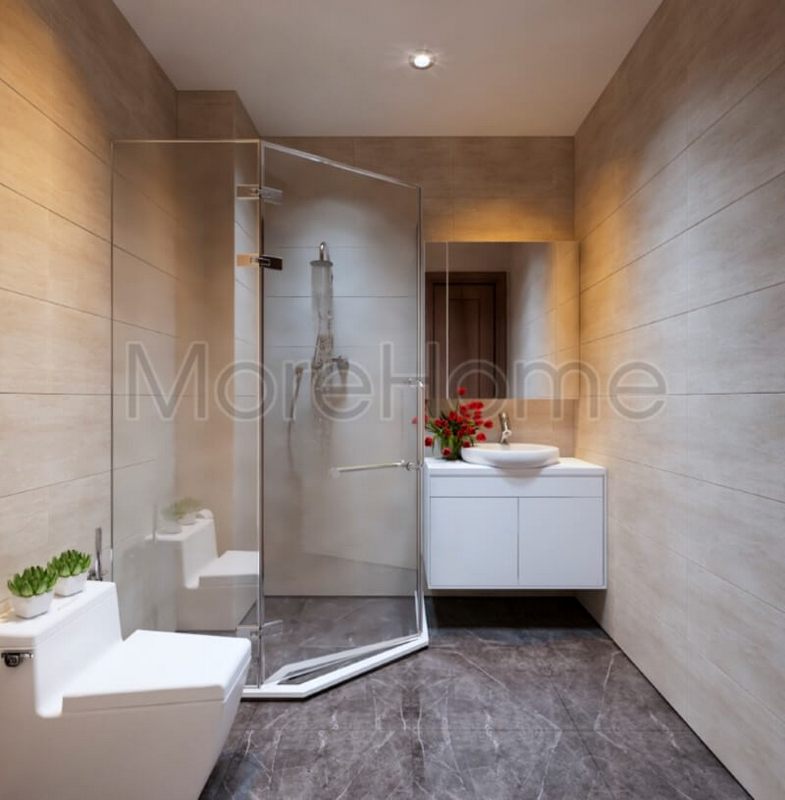 Phòng tắm nhà phố hiện đại với thiết kế vách tắm kính tiện nghi tiết kiệm diện tích
