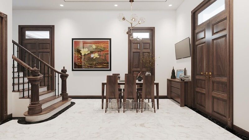 Mẫu trụ cầu thang gỗ óc chó được thiết kế đẹp cho các biệt thự, nhà phố tại Hà Nội, Hải Phòng, Đà Nẵng và Hồ Chí Minh.