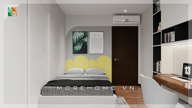 Mẫu giường sofa có khung gỗ hiện đại bố trí bọc vải phù hợp với các căn phòng ngủ nhỏ như chung cư, nhà phố.