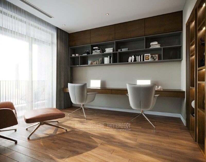 Mẫu kệ ốp tường gỗ mang lại cảm giác đẹp mắt và ấn tượng với ý tưởng thiết kế hiện đại.